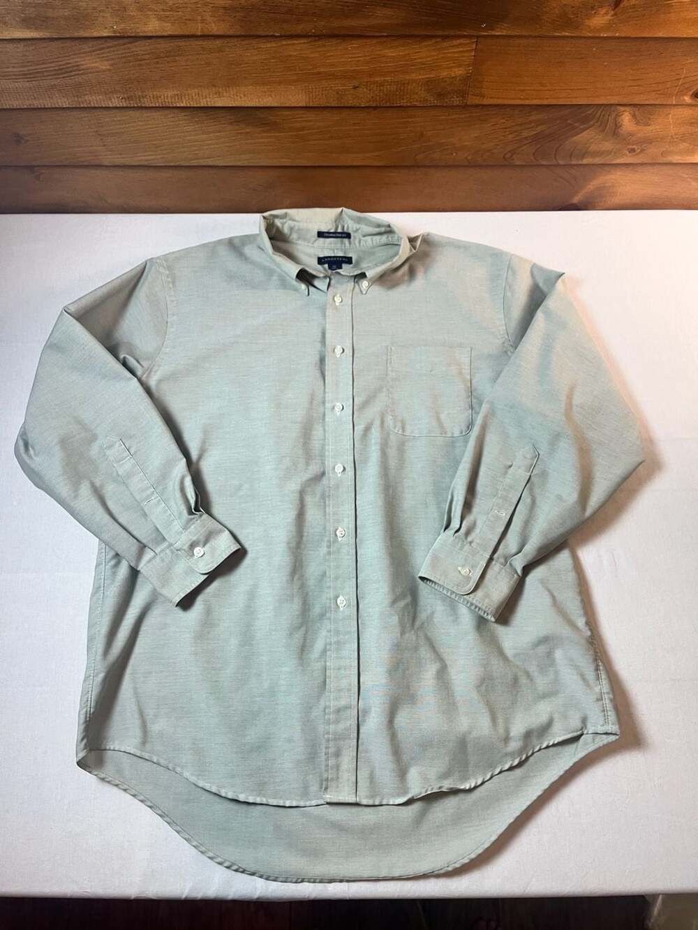 Lands' End Original Oxford Long Sleeve Button Down Shirt Sage Green Size 17.5 33